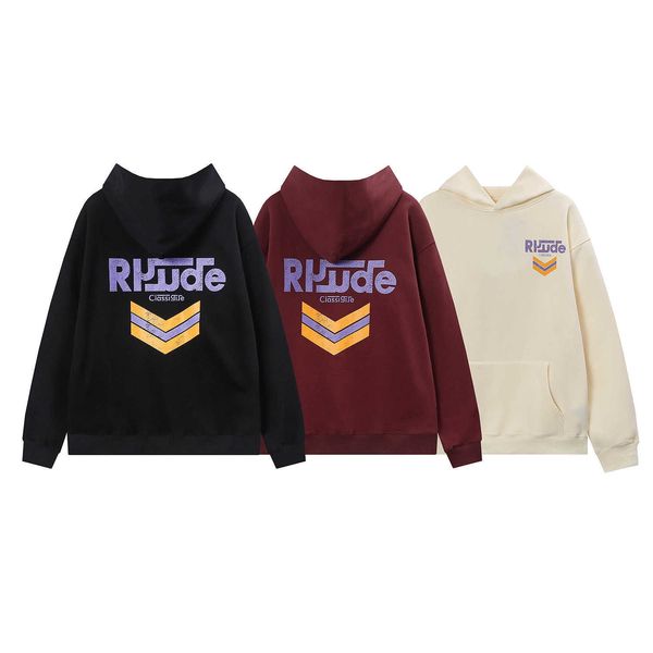 

1k4e men's hoodies sweatshirts 2023 fashion brand high version rhude autumn and winter new high street wash printing men's and wom, Black
