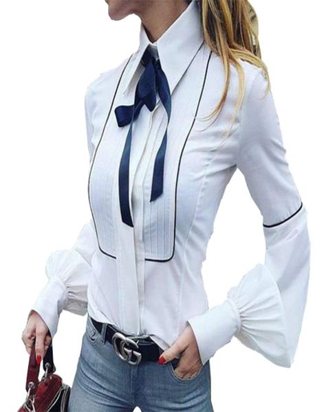 

bow tie blouses women lantern sleeve shirts button white shirts female elegant office club party shirt blusas gv1595540939