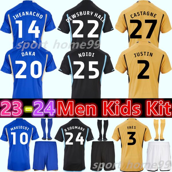 

new 23 24 leicester iheanacho soccer jerseys daka dewsbury-hall ndidi 2023 2024 castagne justin vardy home away 3rd football shirt men kids, Black