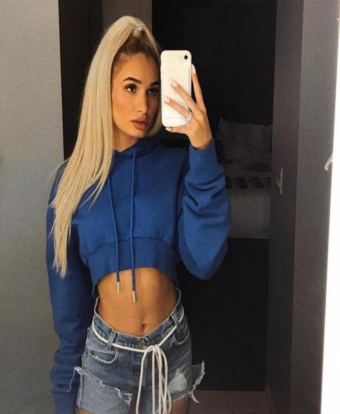 

crop hoodie autumn women solid ladies sweatshirt long sleeve lace up 2021 fashion female casual streetwear pullover7033632, Black