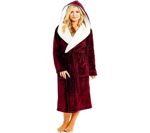

women039s sleepwear 2021 women winter solid color lady plush lengthened shawl bathrobe home clothes long sleeved robe homewear8453199, Black;red