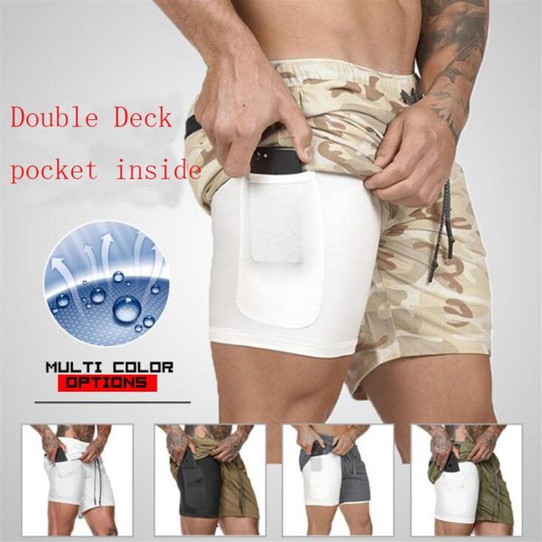 

mens summer shorts fashion active gym sports double deck pants boys running multifunctional with phone pocket breathable mesh shor163u, White;black