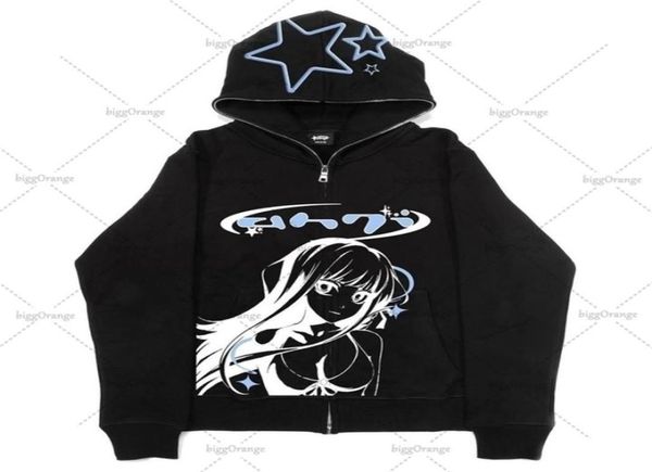 

womens hoodies sweatshirts y2k star anime print zip hoodie women loose couple japan harajuku style 90s retro casual oversized3883824, Black