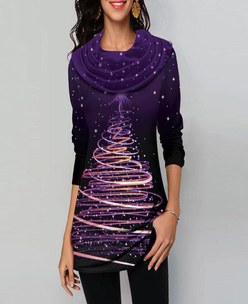 

christmas women039s blouse shirt fashion christmas trees printed lax round collar long sleeve female casual ladies clothes9962277, White