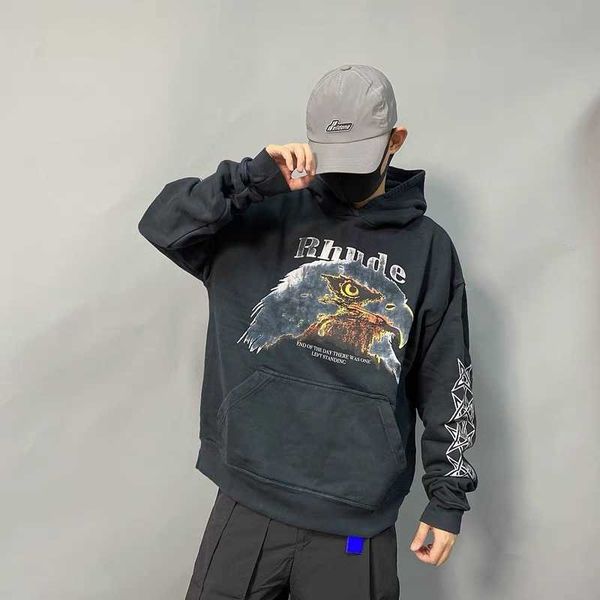 

5fiy men's hoodies sweatshirts rhode pre white headed eagle triangle banner hand sleeves five star print hoodie couple hoodie, Black