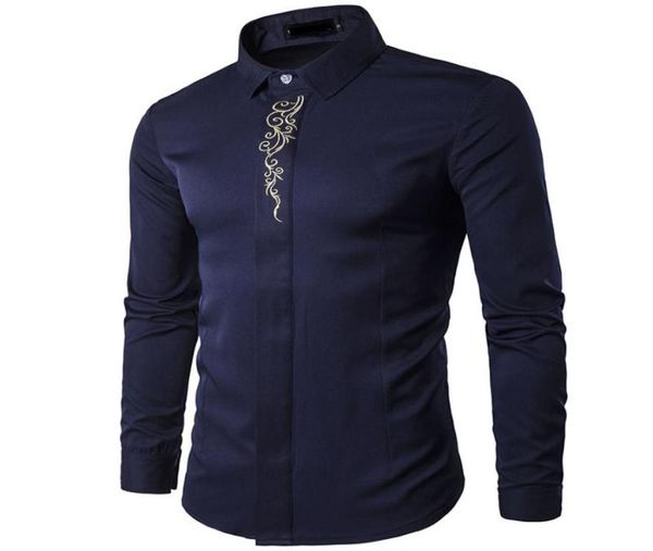 

new 2018 spring autumn outfit highgrade embroidery hiddeninterlocking long sleeve men039s clothing tuxedo evening dress shirt8912897, White;black