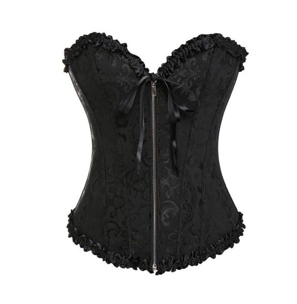 

gothic brocade corset black with zipper front and lace back whole retail 81073267258, Black;white