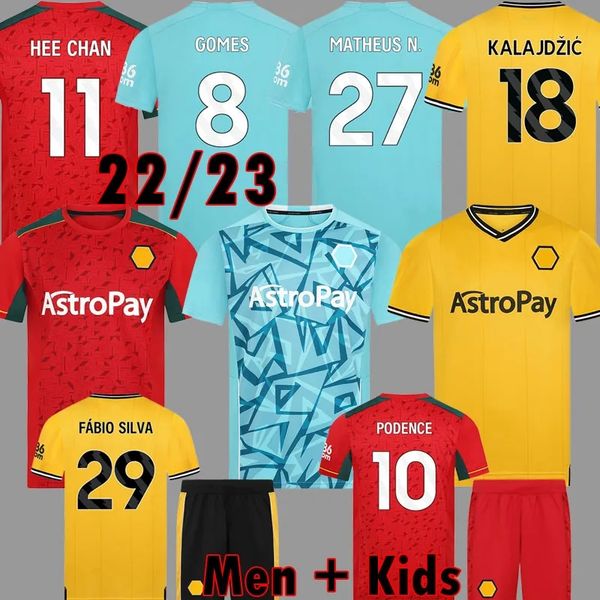 

23 24 wolves soccer jerseys raul semedo neto neves trincao 2023 2024 wanderers j otto podence gibbs hee chan wolverhampton football shirts m, Black;yellow