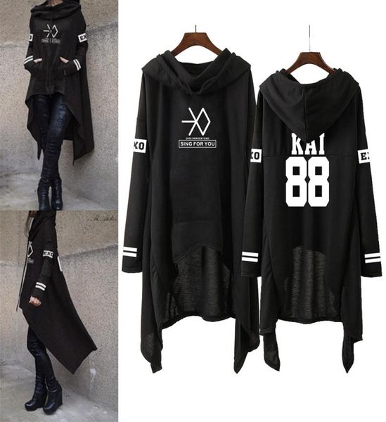 

exo fashion korean exo do lay se hun kai sing for you hoodies loose skirt women harajuku cotton sweatshirts pullovers sxxl3943021, Black