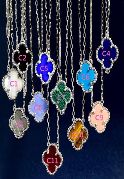 

classic brass white gold plated pendant necklaces colorful shell flowers four leaves clover women luck earring ear stud designer j7677921, Silver