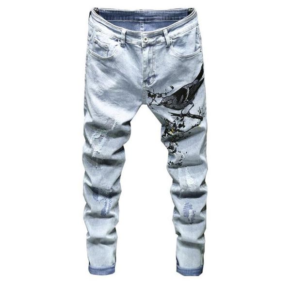 

men distressed ripped skinny jeans fashion mens jeans slim motorcycle moto biker causal mens denim pants hip hop men jeans7045802, Blue