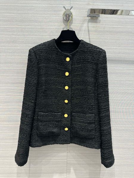 

2023 new autumn woven black tweed jacket women o-neck pocket singe breasted long sleeve lady vintage chic coat, Black;brown