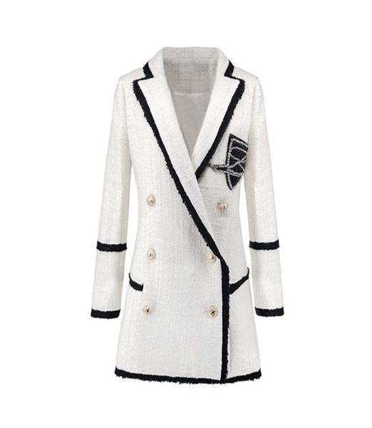 

plus size xxxl women high street long jackets runway beading double breasted solid color white slim chic blazers 20104833130, White;black