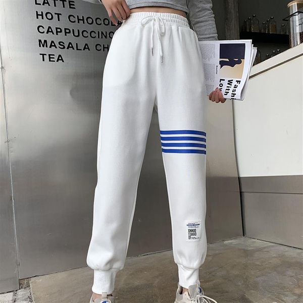 

men pants and women classic four-bar striped sweatpants casual247b, Black