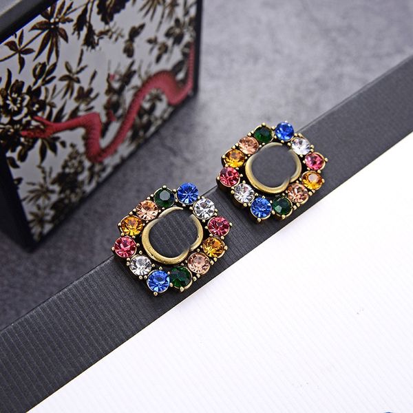 

chic double letter charm earrings with gift box embossed stamp studs eardrop dangler for women party anniversary-a1, Golden;silver