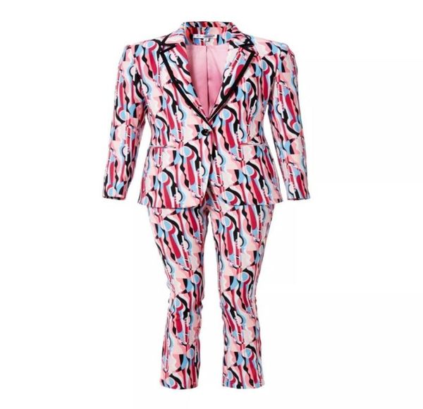 

europe and the united states autumn show one buckle floral suit jacket printed feet pants two sets37738601619479, White;black
