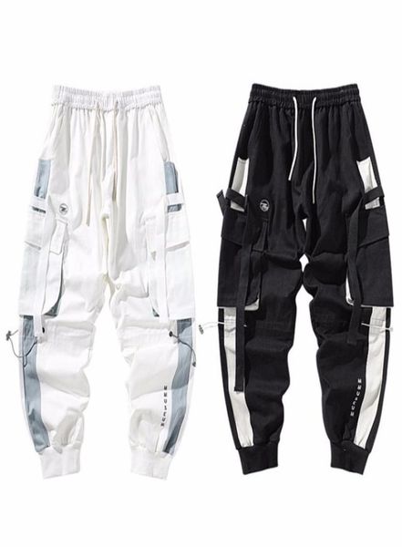 

men fashion ribbons color block black pocket cargo pants harem joggers harajuku sweatpant hip hop trousers sweatpants4002843