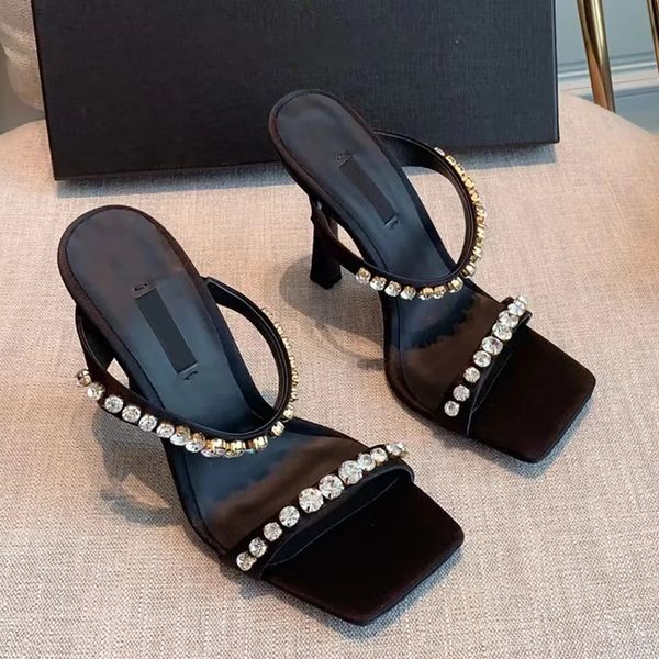 

rhinestone decoration slippers slides sandals pumps stiletto evening shoes women's party evening shoes luxury designer high heels facto, Black