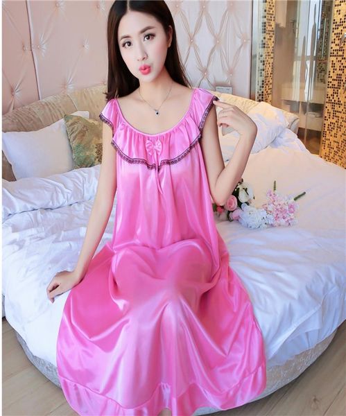 

whole 2017 summer silk nightdress temptation female condole cute nightgown woman household to take fat mm plus size slee1180415, Black;red
