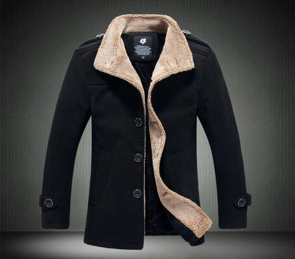 

men stand lead lamb worsted windbreaker jacket male navy blue long fund loose coat male warm thicken outwear turndown collar3394514, Tan;black
