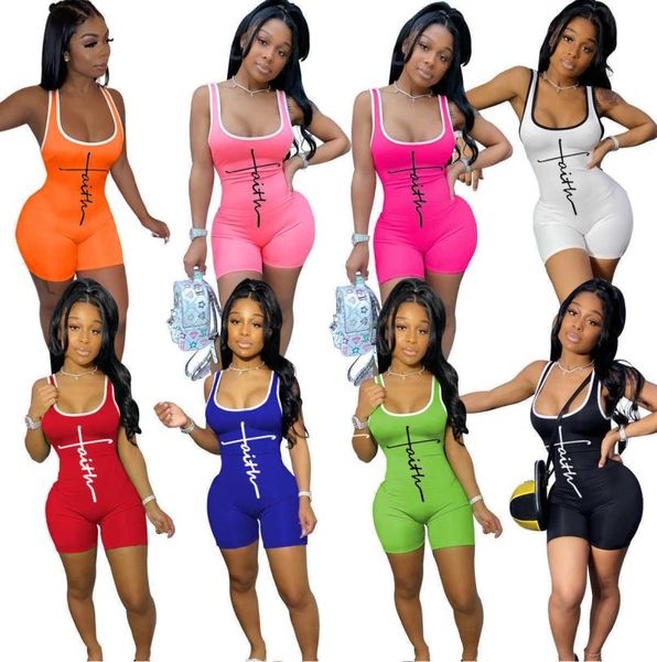 

summer 2022 letter printed women jumpsuit rompers bodycon fashion yoga pants fitness pajama designer onesies sleeveless slim 1402129, Black;white