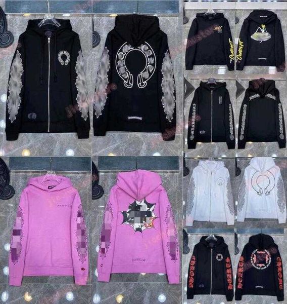 

69fs men's hoodies sweatshirts mens chrome winter heart hoodie ch long sleeve loose coat hooded hoody men woman hip hop chromees hearts, Black