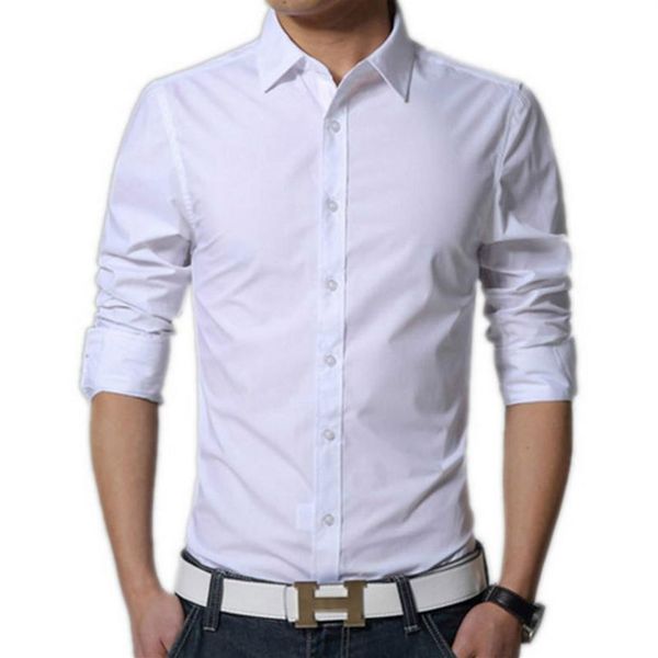 

men's pure cotton shirt slim fit fashion long sleeve casual business shirts men dress shirts 11h, White;black