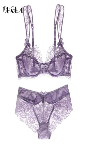 

hollow out bra underwear set transparent lace ultrathin lingerie set women embroidery plus size purple bra and panty sets y207468620, Red;black