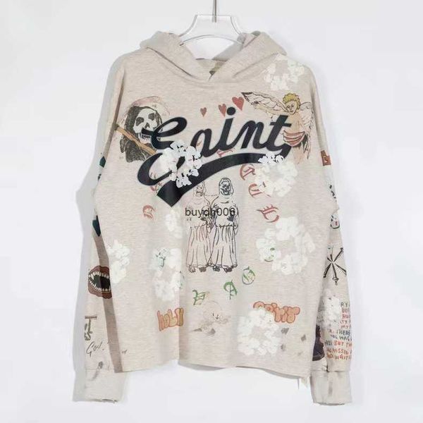 

men's hoodies sweatshirts saint michael graffiti 3d foam print worn out washed american high street hoodie 0tqg, Black