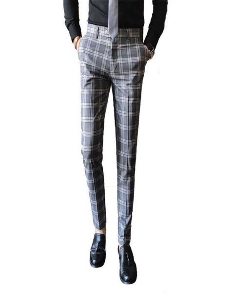

men dress pant plaid business suit trousers casual slim fit pantalon a carreau homme classic vintage check wedding pants7402275, White;black