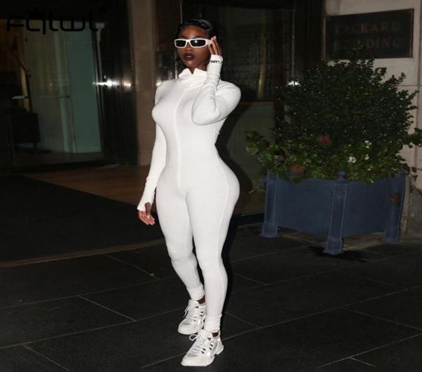 

streetwear white black knitted bodycon jumpsuit women overalls 2019 long sleeve skinny rompers womens jumpsuit female t2003031132615, Black;white