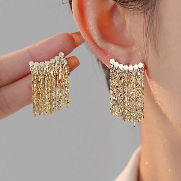

advanced design sense round curved tassel earrings s925 silver needle fashion style earrings exquisite earrings, Black