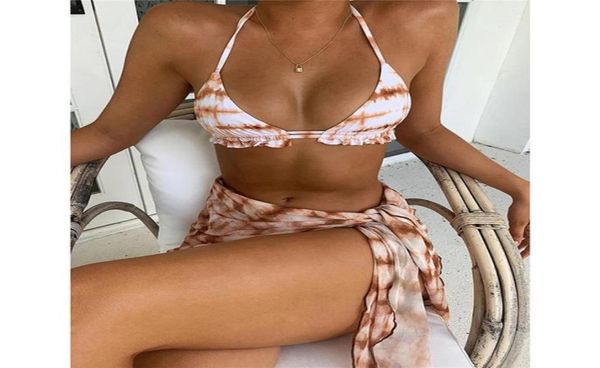 

women bikini set 3pcs bathing suits print swimsuits ladies split lace up swimsuit women039s swimwear7451208, White;black