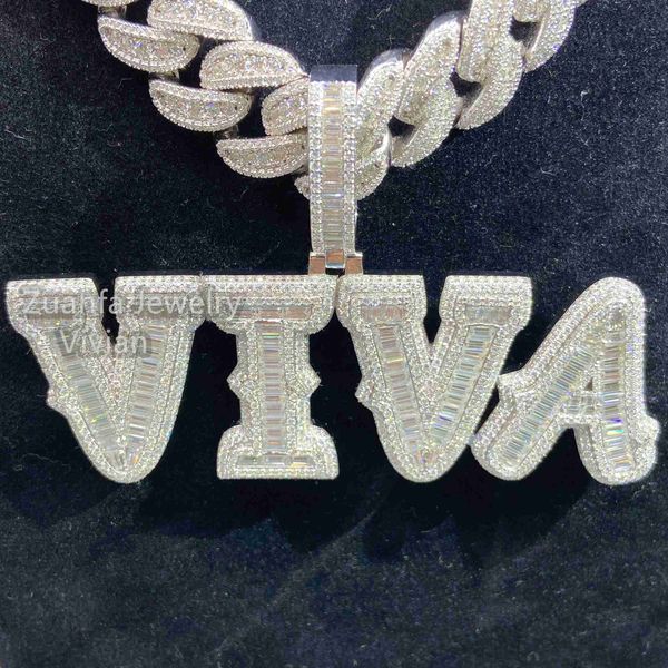 

personalized name hip hop pendant with miami cuban link chain iced out fully moissanite silver 925 necklace