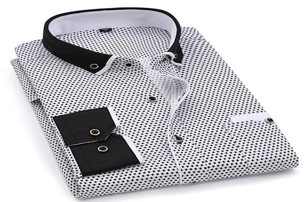 

ebaihui men fashion casual long sleeved printed shirt slim fit male social business dress shirt brand men clothing soft comfortab5535098, White;black
