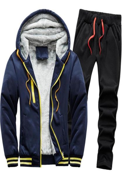 

winter men039s thickened warm tracksuit set solid thread casual sportswear hoodie cardigan loose plus size sweatshirt2267667, Gray