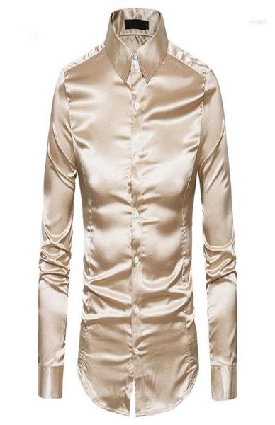 

men039s dress shirts silk shirt long sleeve lapel single breasted black gold satin casual slim fit social formal man clothing2700213, White;black