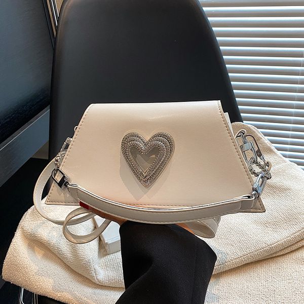 

Factory sales women shoulder bags 6 colors sweet candy-colored leather handbags street trend love chain bag foreign style diamond handbag 13050#, Ivory