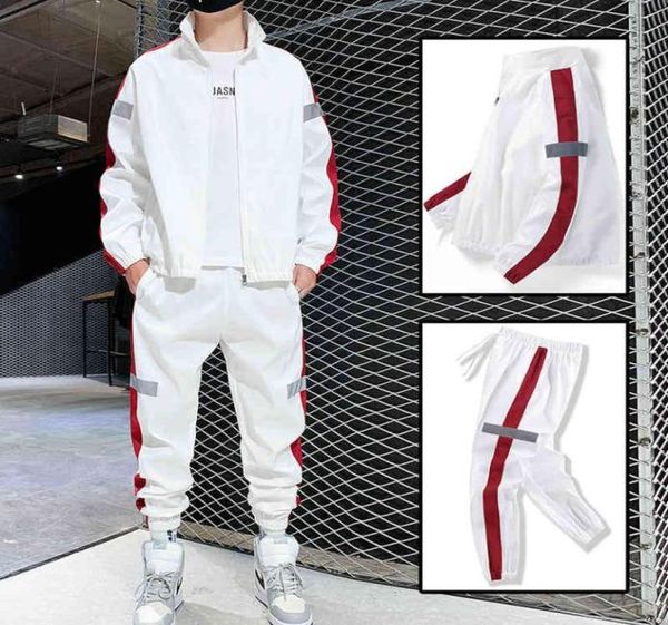 

men sportswear set spring autumn set mens tracksuit patchwork hip hop sweatshirtpants male casual jacket streetwear track suit x08242417, Gray