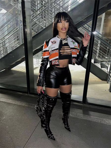 

women s jackets orange fashion jacket streetwear casual zip up for women 2023 patchwork crop fashion trend coats 230818, Black;brown