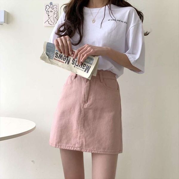 

real price all match korean denim short skirt style high waist thin a line half, Black