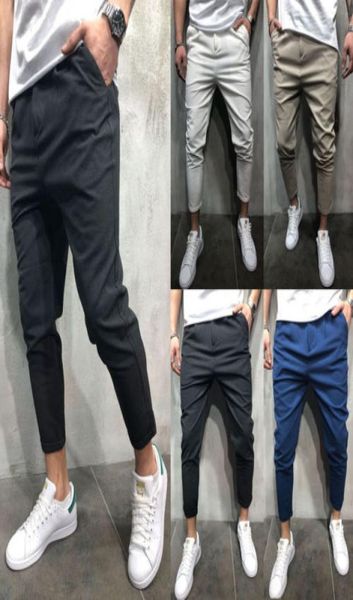 

2018 stylish men straight slim fit pencil pants skinny trousers workout 5 color m2xl8950998, Black