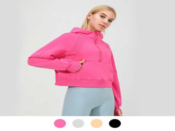 

88248 yoga half zipper scuba hoodie thumb hole thick hooded coat sports gym fitness women039s jacket sweater1475498, Black;brown