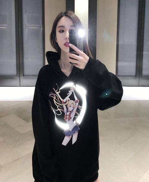

harajuku japanese cartoon reflective print hoodies women punk oversize sweatshirt pullover streetwear sailor moon hoodie girl mx209756939, Black