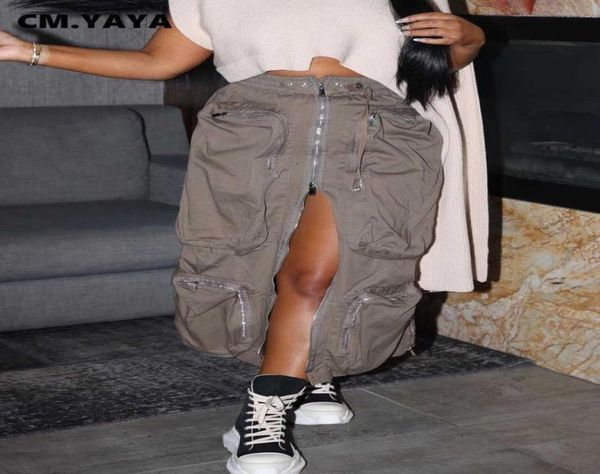 

skirts cmyaya women fashion pocket front zipper slit slim high waist maxi skirt streetwear casual safari solid skirts 2023 new t27284438, Black