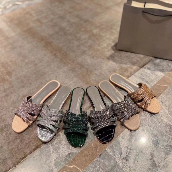 

designer slipper tribute flat sandal women fashion leather interwining straps slide sandals patent embossed nappa women slippers with box, Black