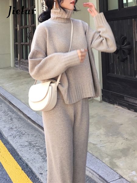 

womens two piece pants autumn winter knitted tracksuit turtleneck sweater women sets suit clothing 2 pieces knit female capris xsm 230818, White