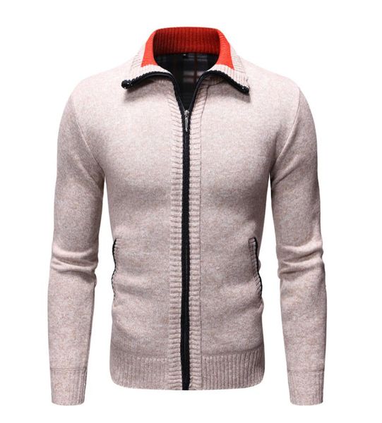 

men039s sweater youth autumn and winter casual solid color plus velvet thickening men039s stand collar longsleeved cardigan5582478, White;black