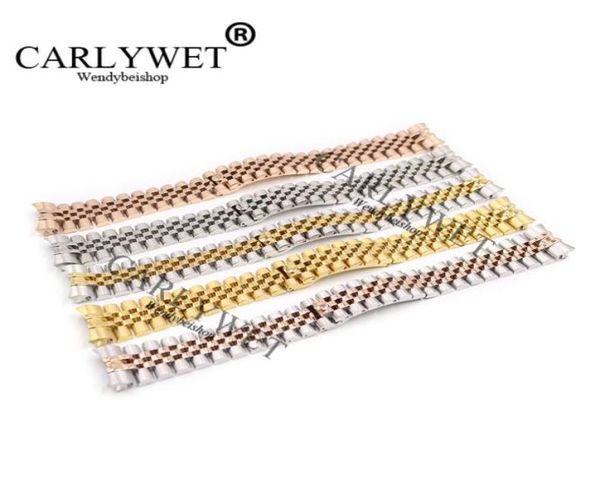 

carlywet 20mm 316l stainless steel jubilee silver two tone rose gold wrist watch strap bracelet solid screw links curved end7567216, Black;brown