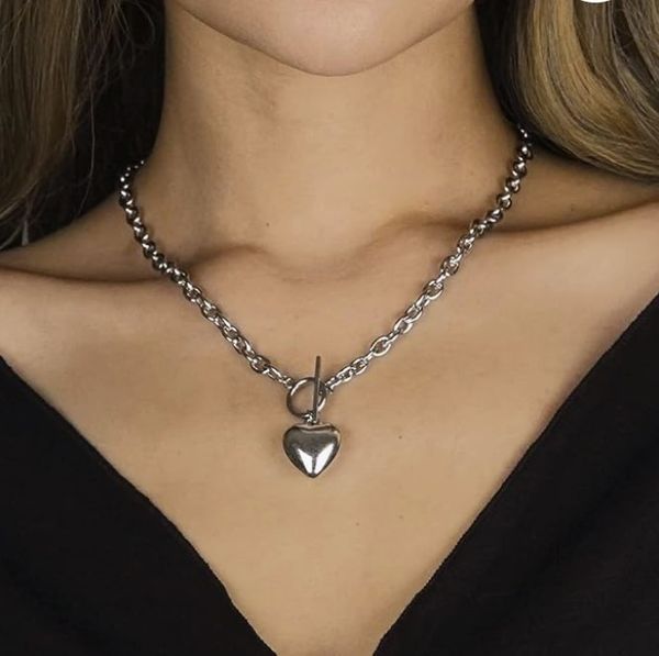 

heart rattle pendant silver stainless steel choker necklace chain jewelry ladies girls 5mm 18inch silver